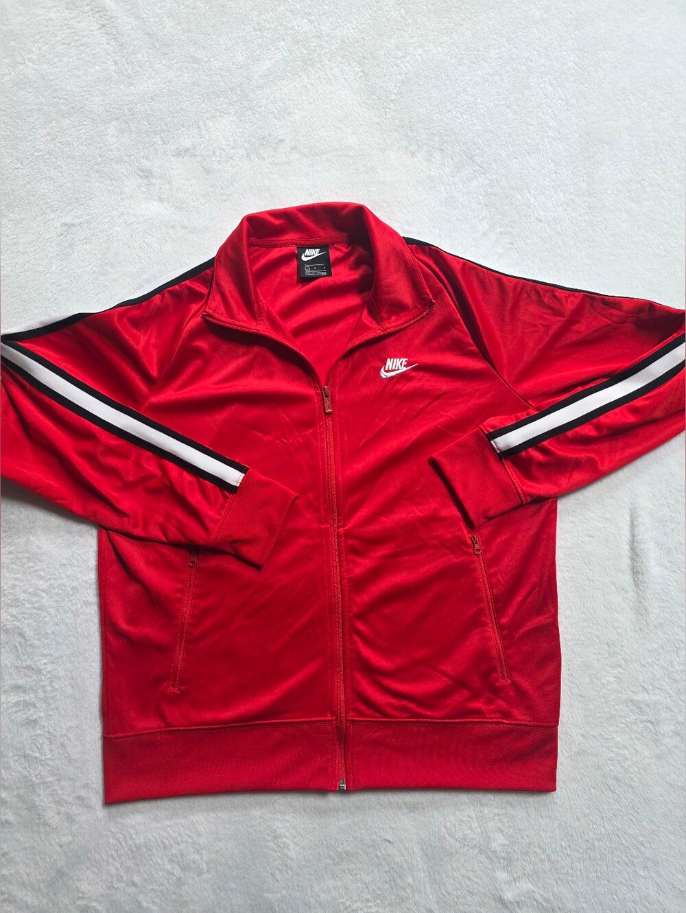 Nike Red Track Jacket Full Zip Black White Stripe Men's Large